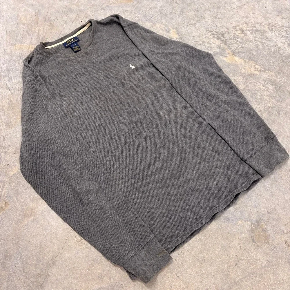Polo Ralph Lauren Gray Waffle Knit Thermal Long Sleeve Shirt Mens Large L XL